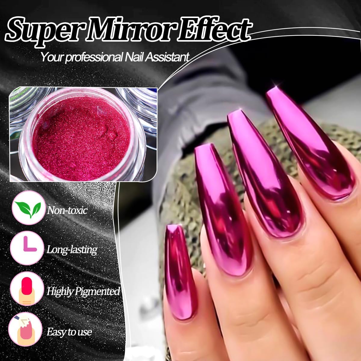Chrome Nail Powder Kit 12 Colors Holographic Metallic Mirror Effect Chrome Pigment Glitter Dust for Nail Art Gel Polish Decoration Resin Craft Manicure Home DIY Salon Use