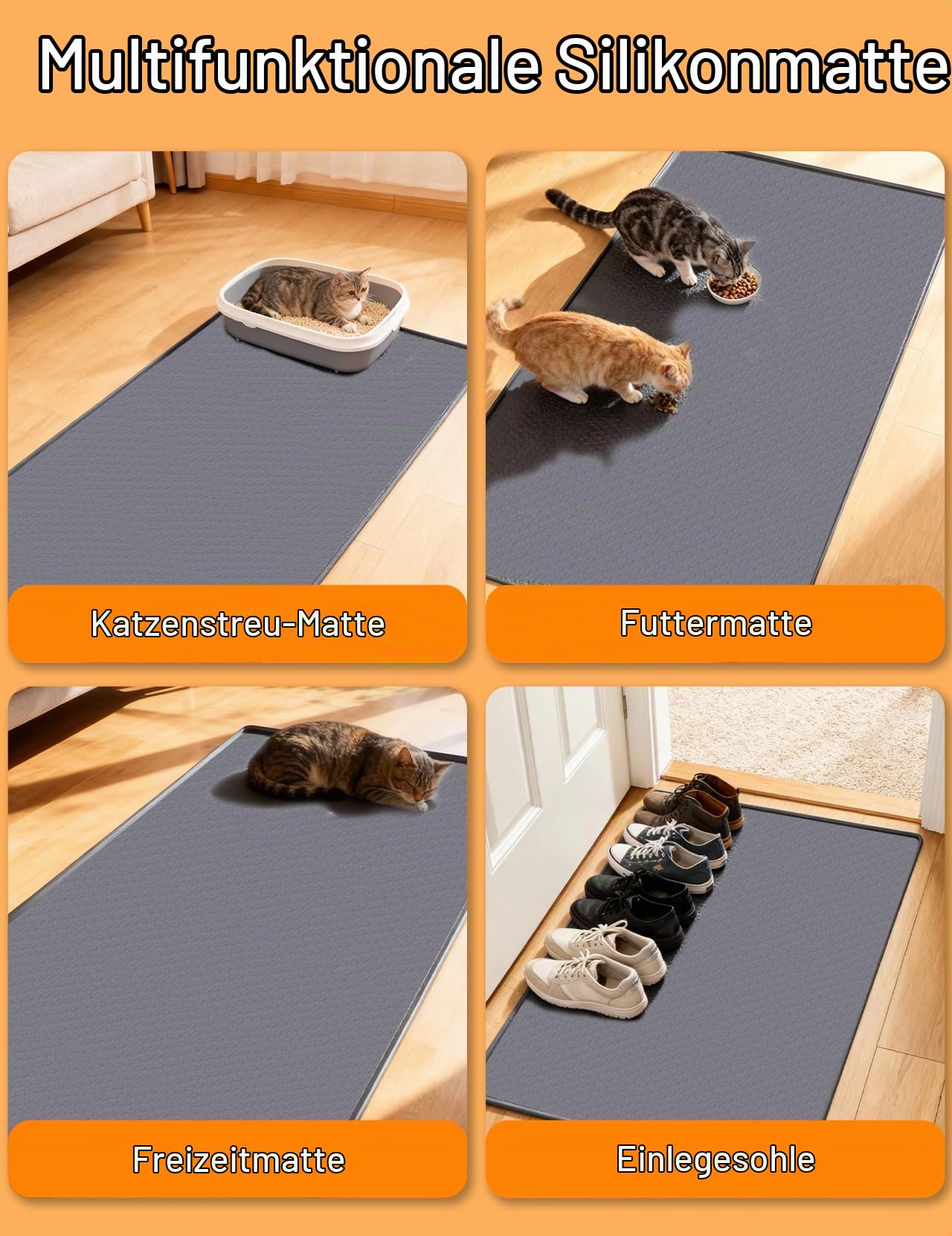 Katzenklo Matte Übergröße 130x65cm, XXL Katzenstreu Matte Silikon, Katzenklo Unterlage wasserdichte zum Auffangen Von Katzenstreu, Leicht zu Reinigen, für Mehrkatzenhaushalte Grau
