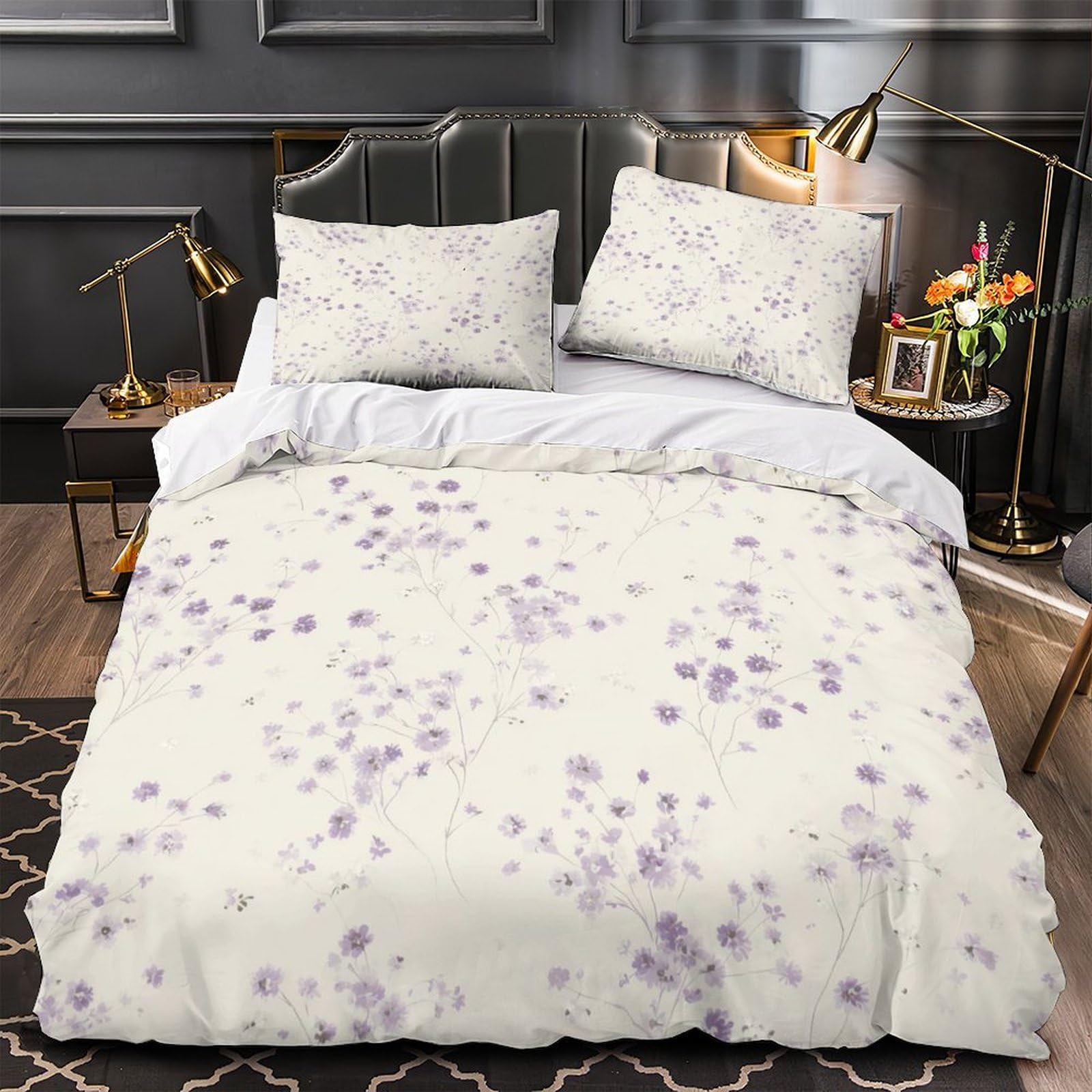 Ensemble de literie microfibre floral 3 pièces 135x200cm pour lit simple fille ado style vintage