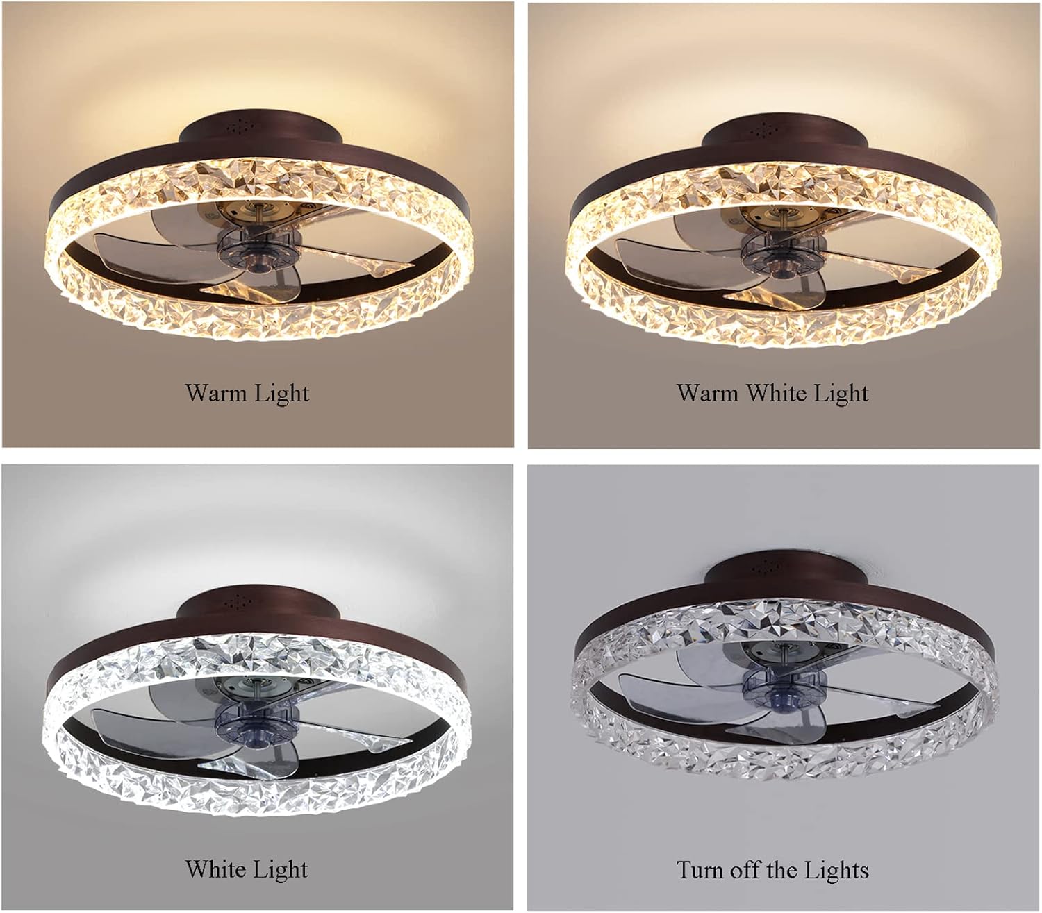 YUEGOO Ceiling Fans with Lamps,30W Dimmable Led Ceiling Lights with Fan, Modern Invisible Fan Ceiling Light with Remote Control Frequency Conversion 6 Fan Speeds,for Bedrooms Living Room/Sand White