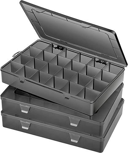 Miniatura 18 de Caja organizadora grande de plástico de 24 rejillas divisores ajustables, caja de almacenamiento transparente para joyas, manualidades, cintas