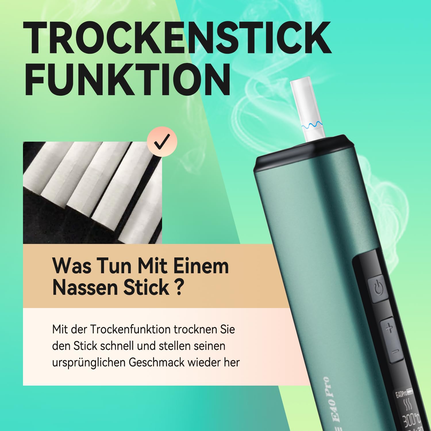 HI TASTE E40 Pro Tabakerhitzer Kompatibel mit IQOS ILUMA TEREA, Großartiger Geschmack, 3200mAh Großer Akku, Trocknungsfunktion, Klares OLED-Display, Metallausführung (Metall Schwarz)
