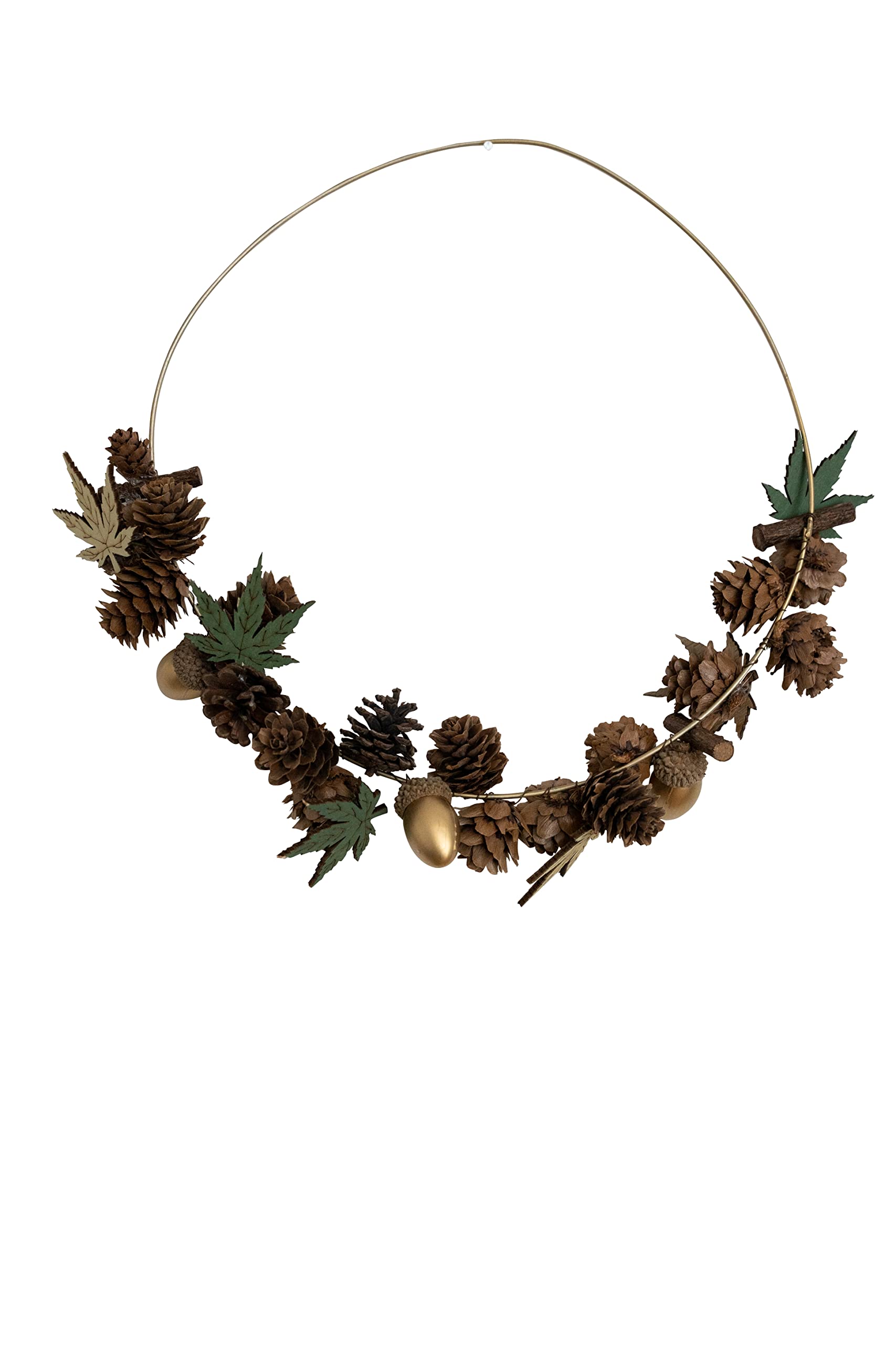HEITMANN DECO Wreath with Pine Cones, Acorns and Wooden Leaves Approx. 30 x 29 cm Gold/Brown