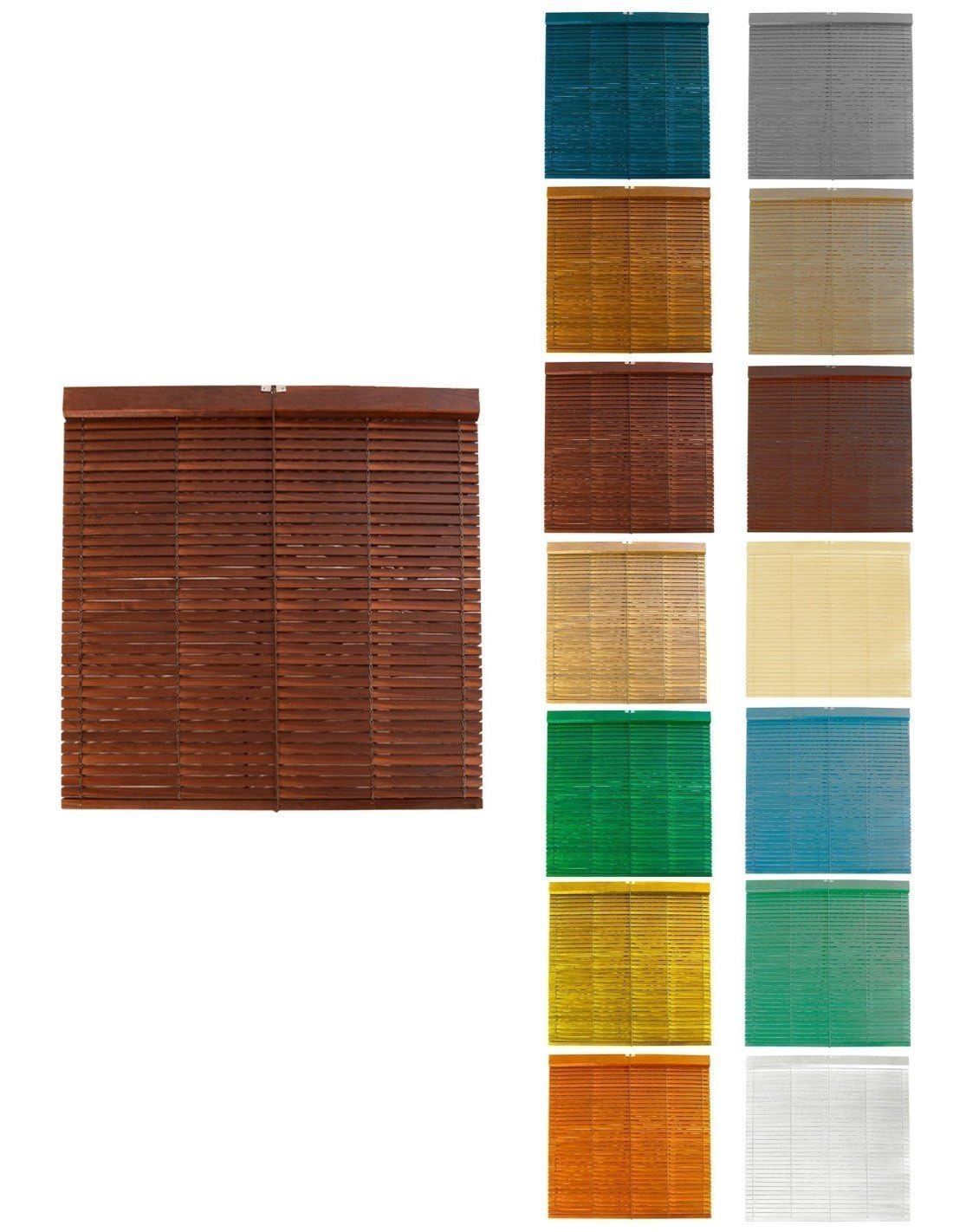 JARDIN202 - Persiana de Madera Alicantina con Polea Metálica - Estor Enrollable para Ventanas, Puertas, Salón | 125 x 240 cm (Nogal (Barnizada))
