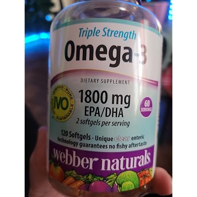 Buy Webber Naturals Triple Strength Omega-3 Fish Oil, 1,800 mg Omega-3  (1,200 mg EPA / 600 mg DHA) per Serving, 120 Clear Enteric Softgels, No  Fishy Aftertaste, for Heart, Brain and Joint