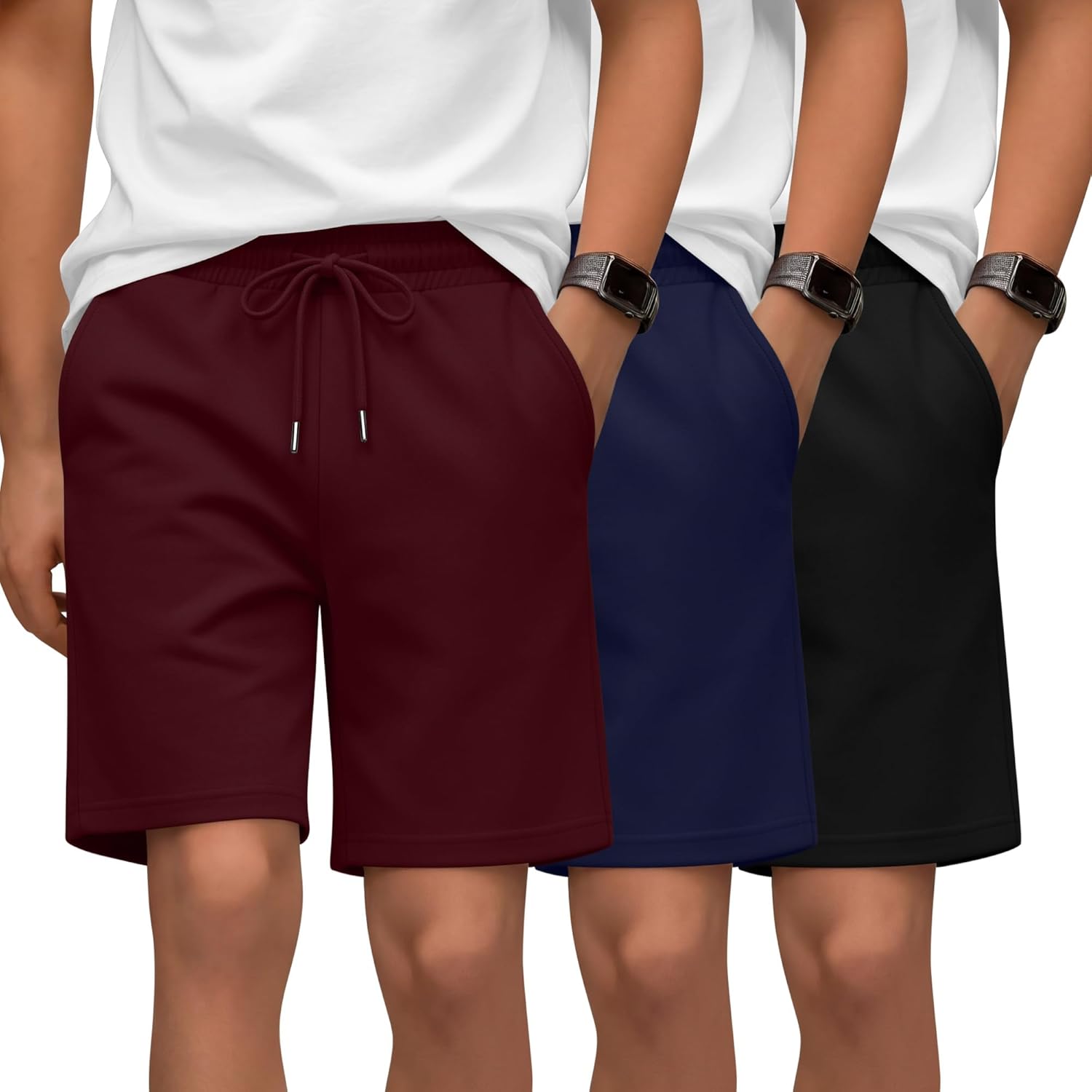 3 Pack Boy's Shorts Athletic Elastic Waist Drawstring Shorts for Kids with Pockets Summer Stretchy Casual Clothes
