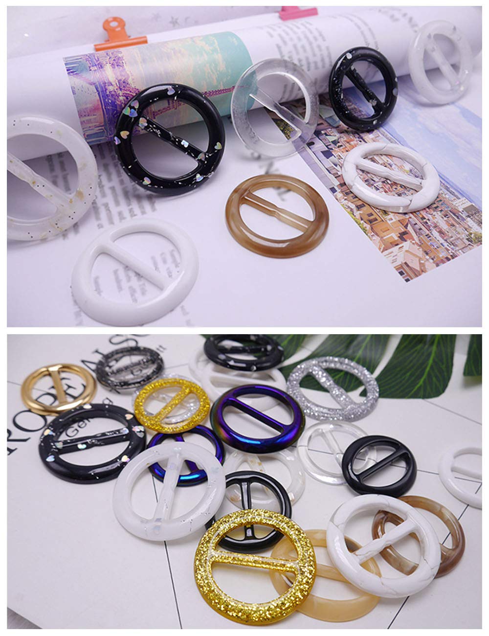 30pc Resina de plástico Metal camiseta Cinturón Ropa Clips Anillo Bufanda Hebilla Fiesta de Moda Colorida Decoración pañuelo para el cuello Perla