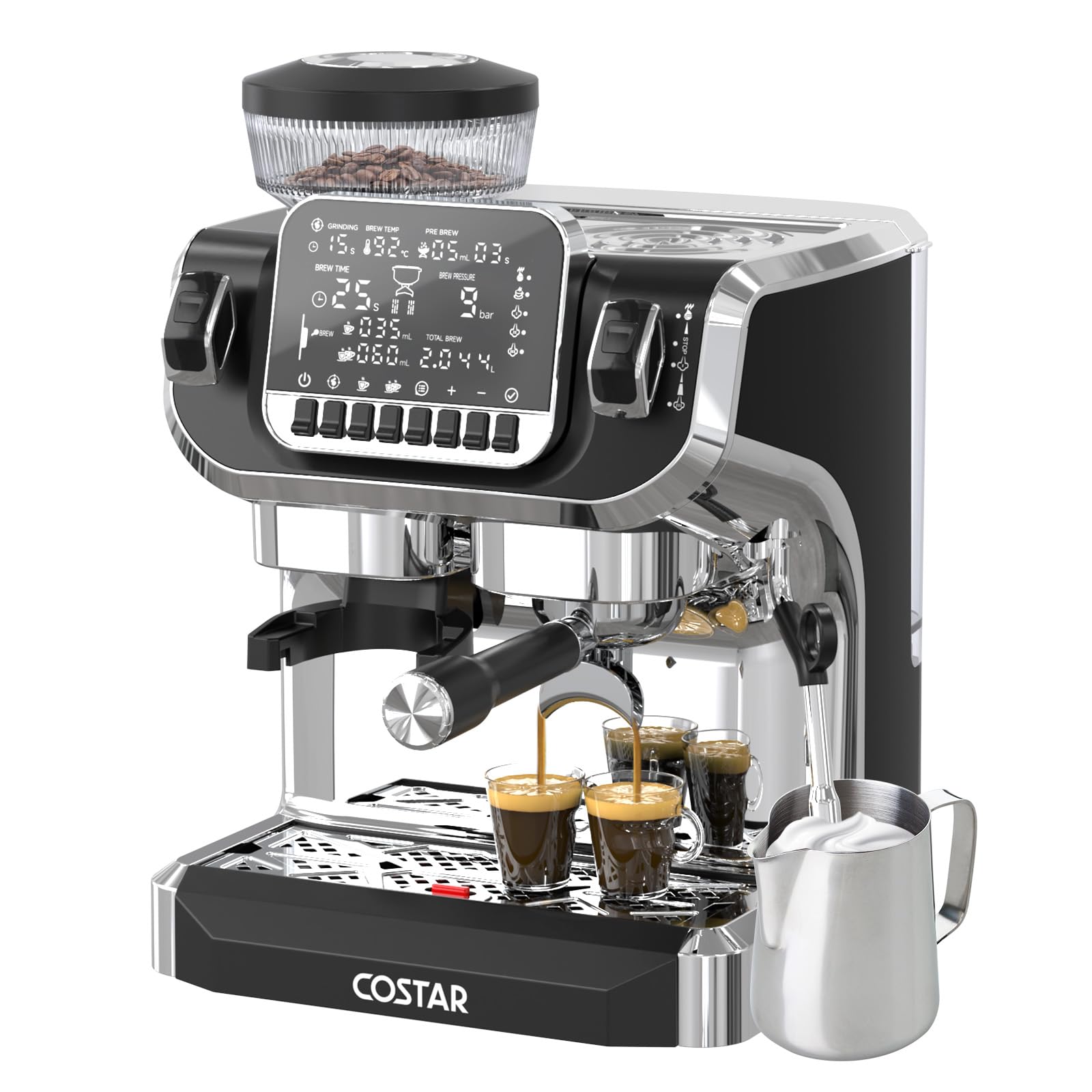COSTAR Professional Espresso Machine with Grinding & Frothing, 20 Bar Coffee Machines with LED Screen, Coffee Maker Machine for Home/Office, 1.8L Removable Water Tank for Cappuccino, Latte