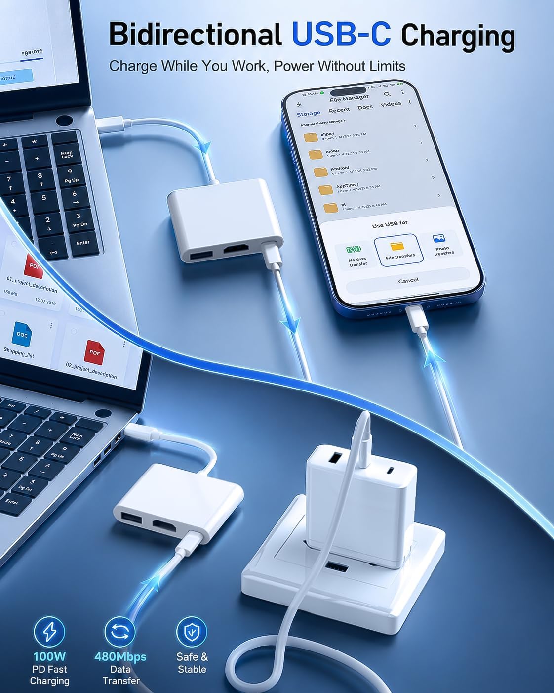 AIRSKY USB-C Digital AV Multiport Adapter, USB C to HDTV Adapter | 3-in-1 hub supports 4K@60Hz, 100W PD charging, USB 3.1 port, iPhone 16/15, iPad Pro, MacBook, Samsung