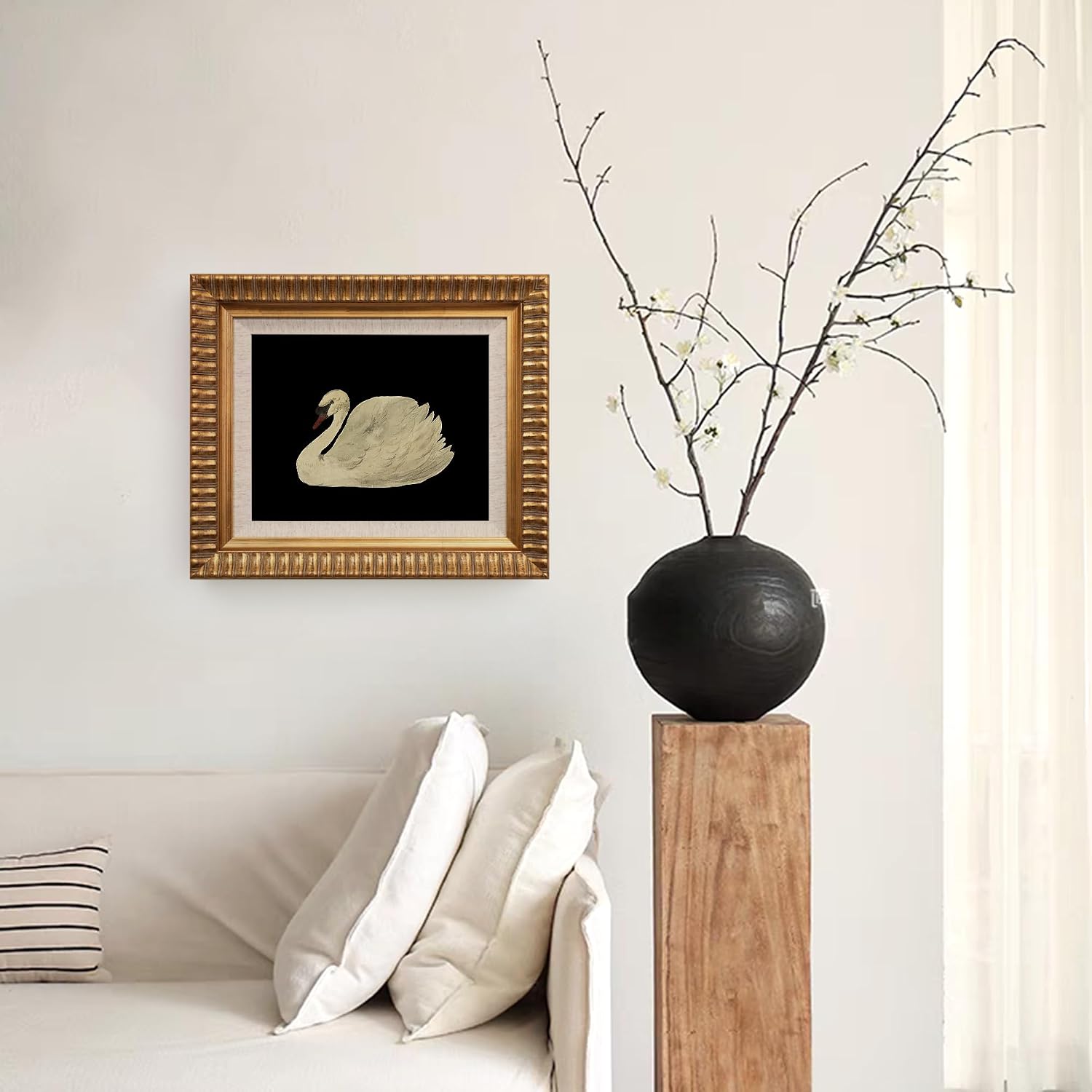 SoochART Gold Wood Framed Canvas Wall Art Vintage Decor,Black Swan Painting Prints,11"x14" Picture Frame for Living Room Bathroom Kitchen Bedroom，Tempered Glass image 5