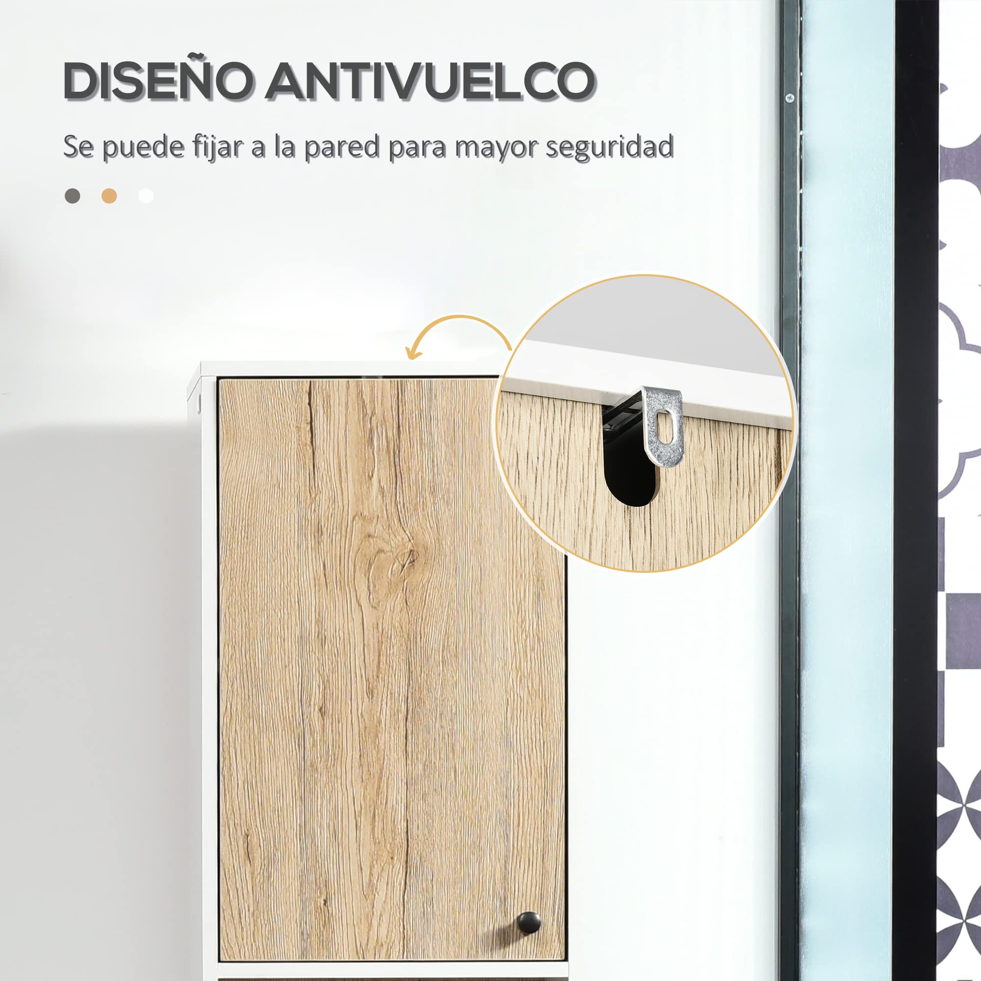 kleankin Armario Alto de Baño con 2 Puertas 31,5x30x169 cm Blanco y Roble | Columna Auxiliar de Baño, 6 Estantes, para Ducha Aseo Dormitorio, Estilo Moderno