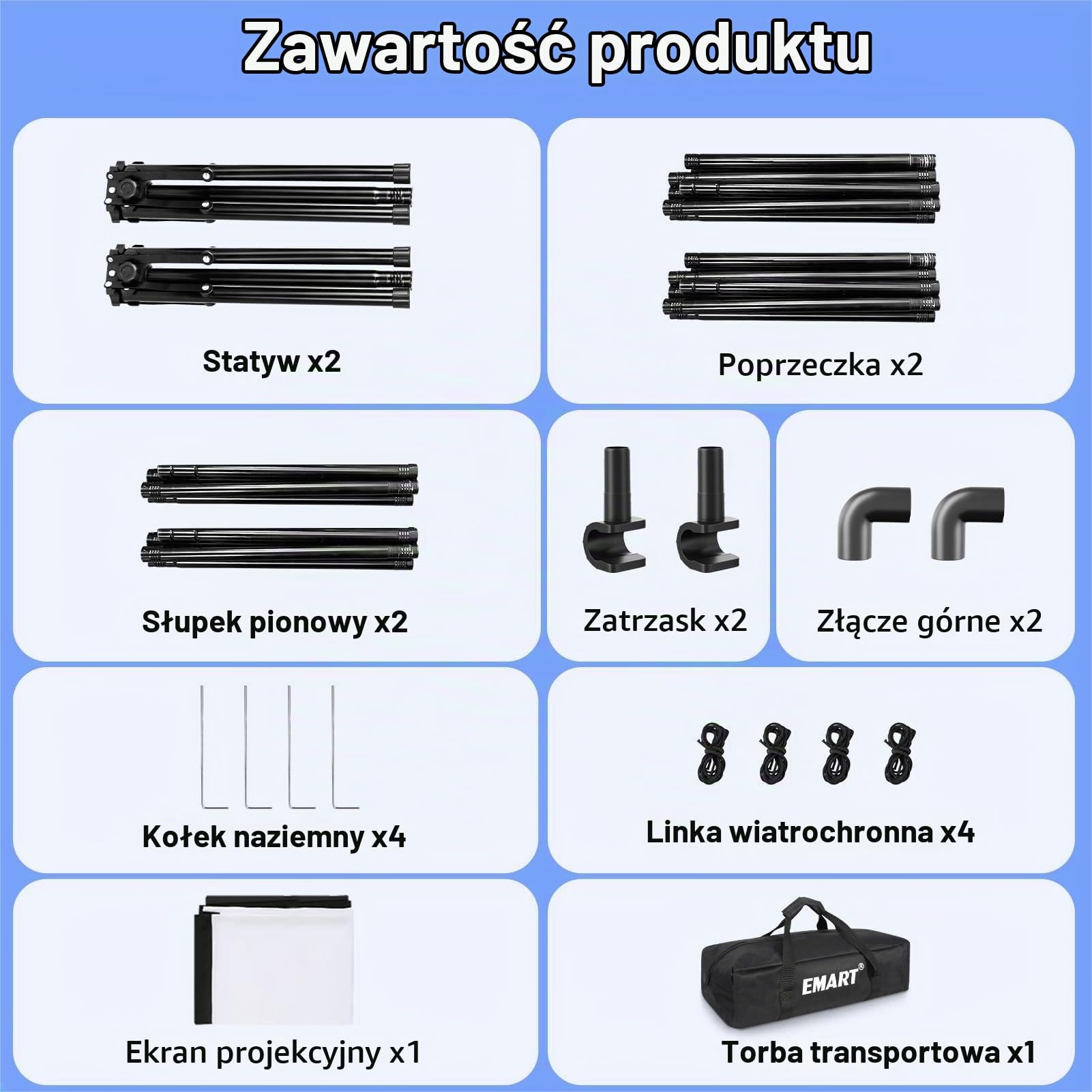 EMART Ekran projektora i stojak, przenośny ekran projekcyjny 120 cali