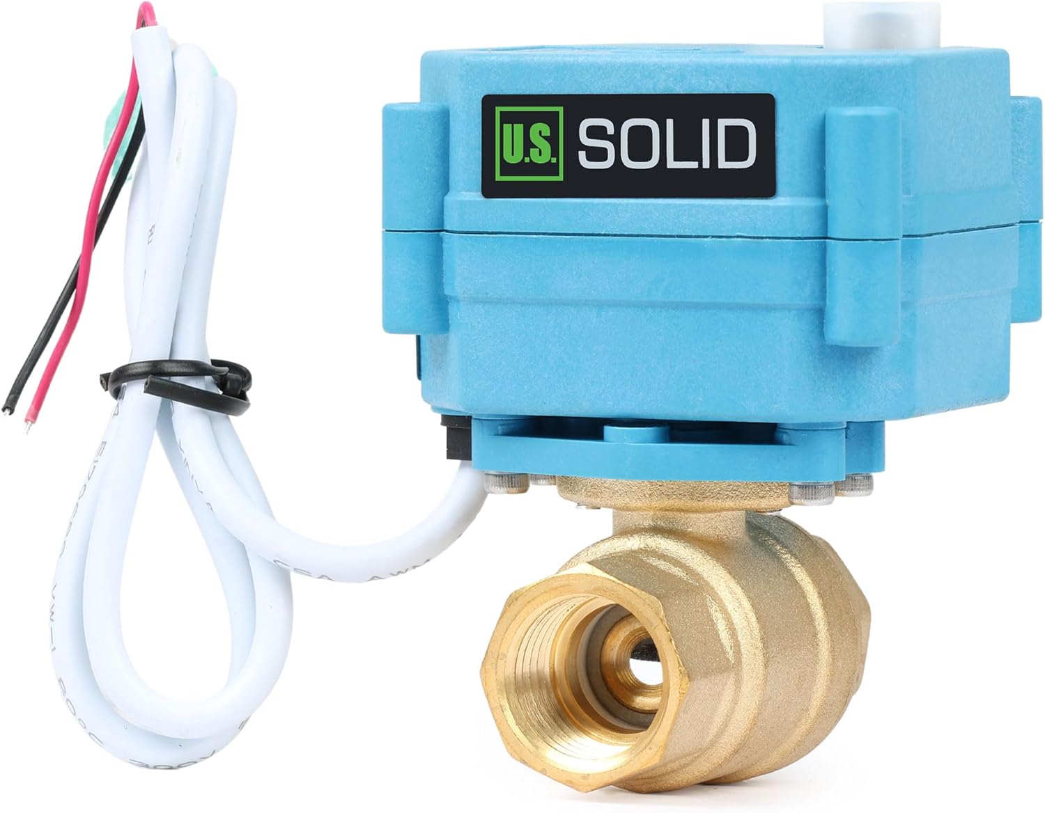U.S. Solid Motorized Ball Valve - IP67 1/2inch Brass Ball Valve 9-24V with Waterproof Cover, Full Port, 2 Wire Auto Return, Normally Closed