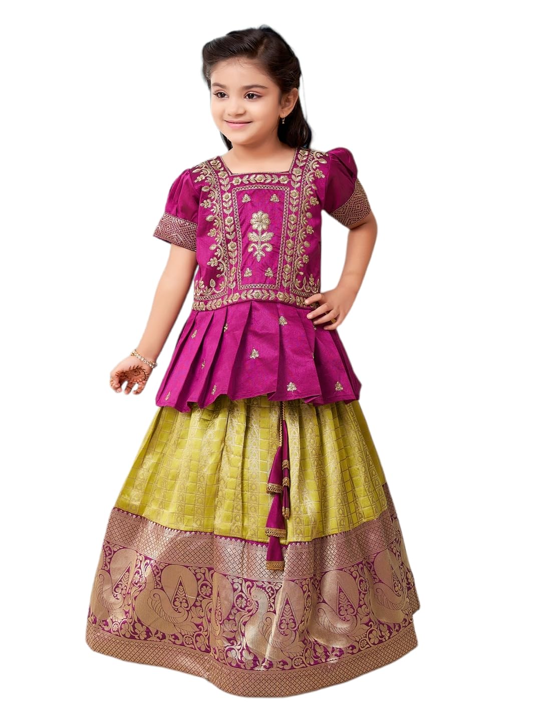 Aarika Girls Ethnic Wear Purple Colour Zari Thread Embroidery Silk Lehenga Choli Set (3-11 Years)