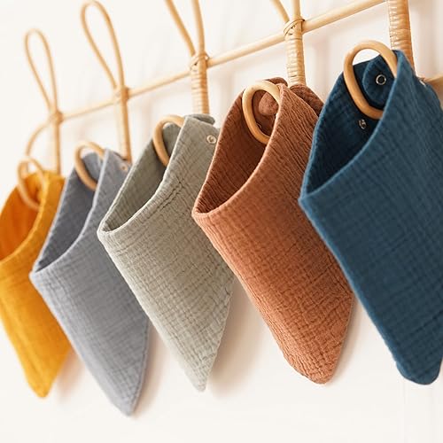 Miniatura 7 de Konssy Paquete de 8 baberos de muselina para bebé, bandana absorbente, baberos 100% algodón unisex para dentición y babeo