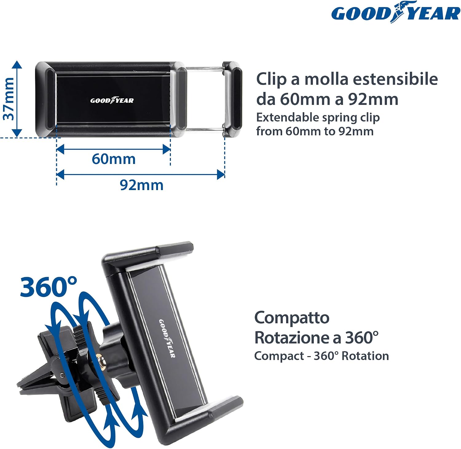 Goodyear Phone Holder for Car Air Vents, Mobile Phones up to 6.7 Inches 92 mm, Ultragrip Clip, 360 Degree Rotation for iPhone, Samsung etc. image 2