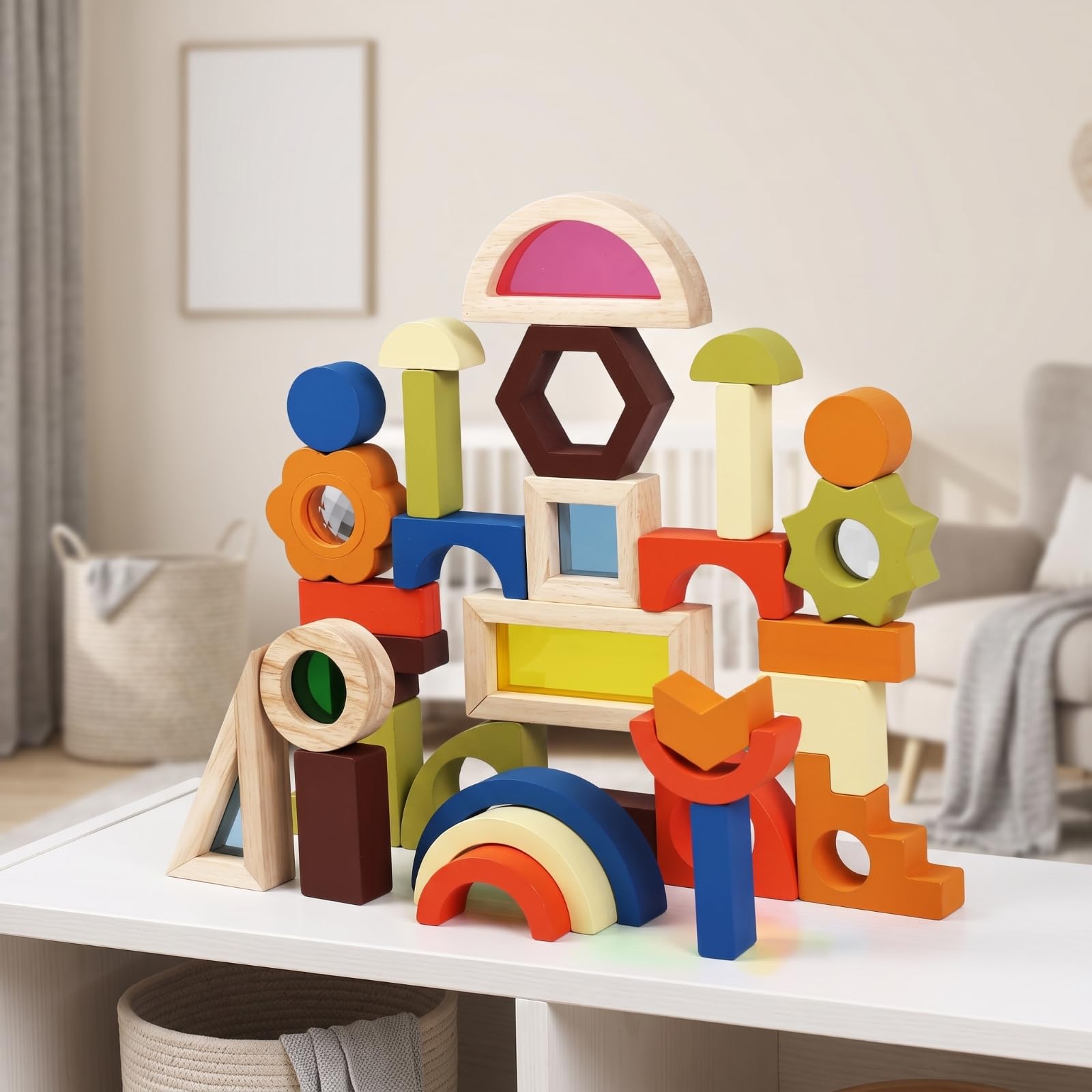 Mattoncini di Legno STEM Giocattolo | Sensoriale, Costruzioni in Legno per Bambini, Educativo, Set di Blocchi da Costruzione, Stanza dei Giochi