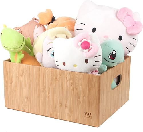 Miniatura 8 de Caja de almacenamiento de bambú, 14 x 11 x 6.5 pulgadas, contenedor duradero con asas, apilable, para juguetes, ropa de cama, ropa de bebé,
