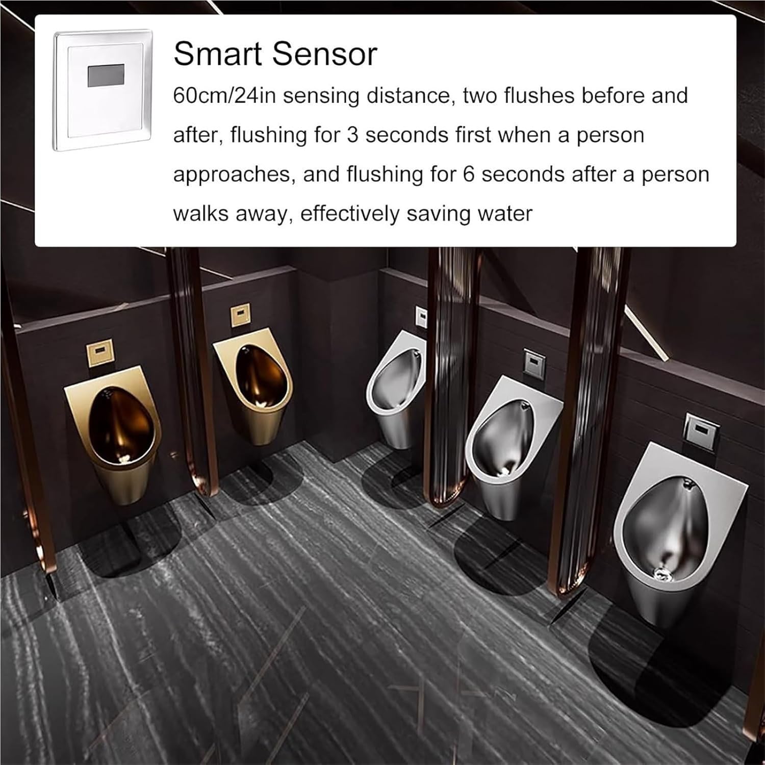 Wall Mounted Sensor Urinal, Washout Urinal for Men,304 Stainless Steel Toilet,Small Vertical Toilet,Intelligent Sensor Flush Public Toilet(Gold)