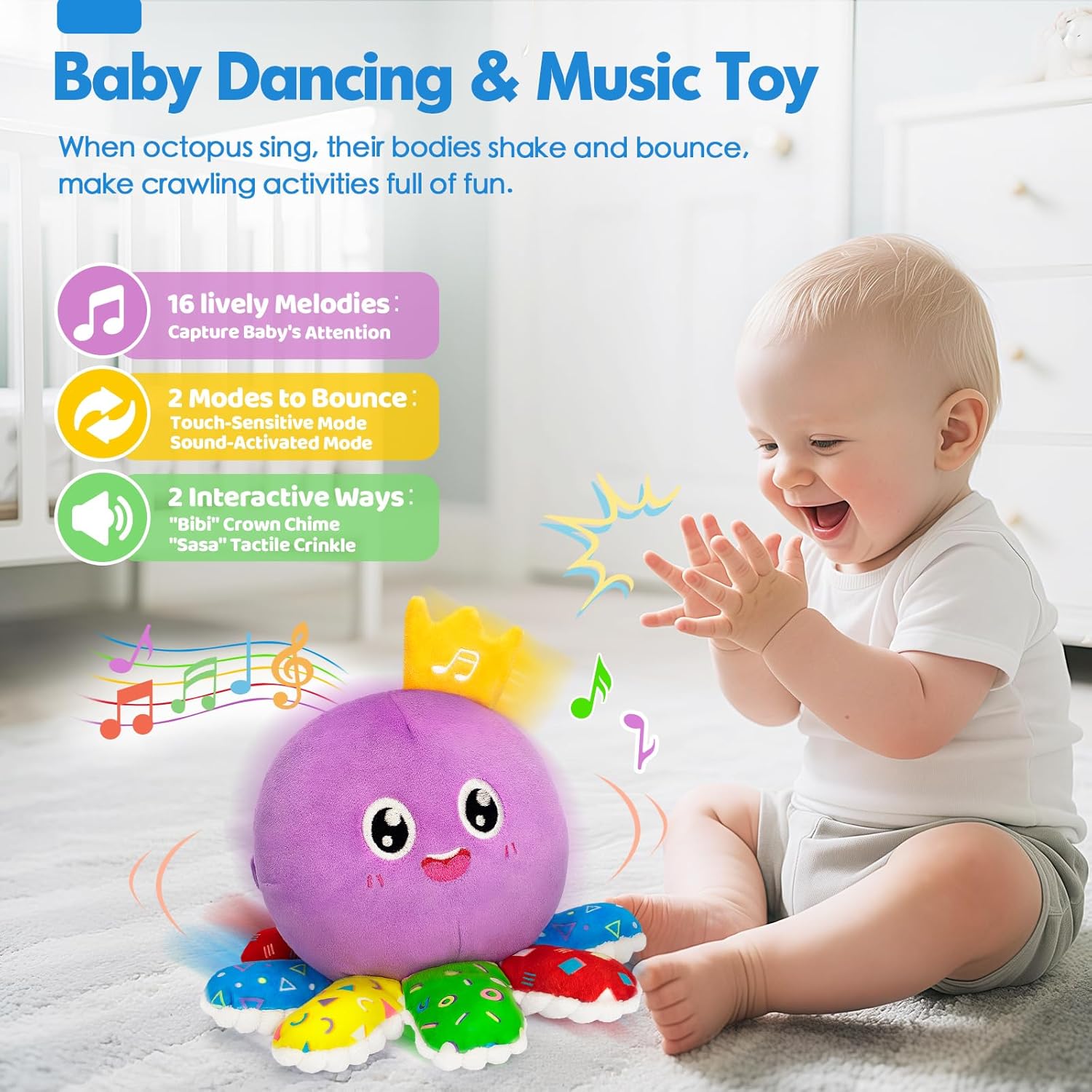 GMAOPHY Baby Toy for 6-12-18 Months – Interactive Crawling Octopus Plush with Music & Sound, Dancing, Tummy Time & Motor Skills Development, for 1 2 3 Year Old Boys & Girls, Birthday Gift
