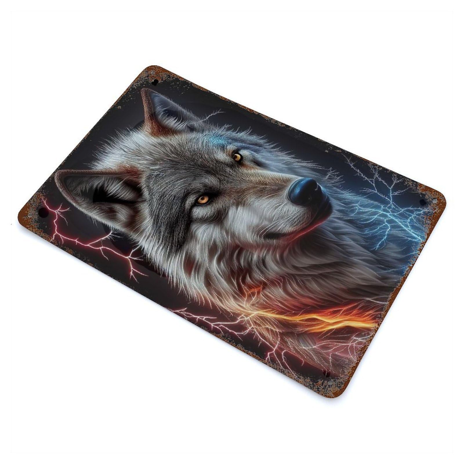 Angry Wolf Face Animal Retro Metal Sign 11.8"x7.9", Ideal for Cafe, Home Bar And Lounge Decor