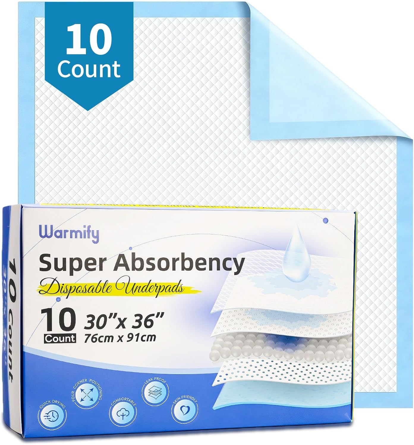 10 Count Disposable Bed Pads 30″ x 36″ for Adults, Kids & Pets – Super Absorbent Chucks Pads with Waterproof Backing, Leakproof Incontinence Underpads, Soft Non-Woven Top, Bed & Furniture Protection