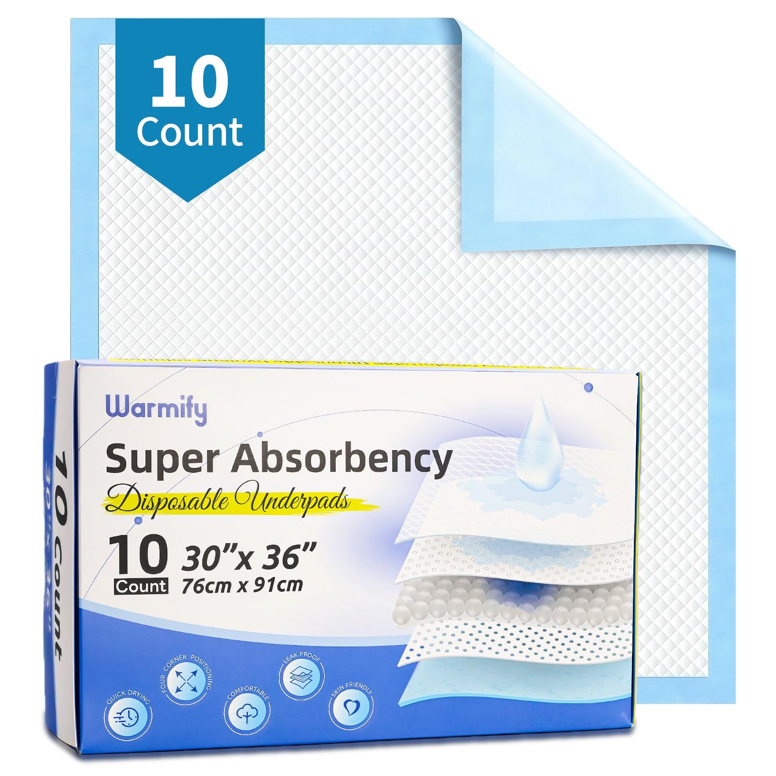 View 1 of 10 Count Disposable Bed Pads 30" x 36" for Adults, Kids & Pets – Super Absorbent Chucks Pads with Waterproof Backing, Leakproof Incontinence Underpads, Soft Non-Woven Top, Bed & Furniture Protection