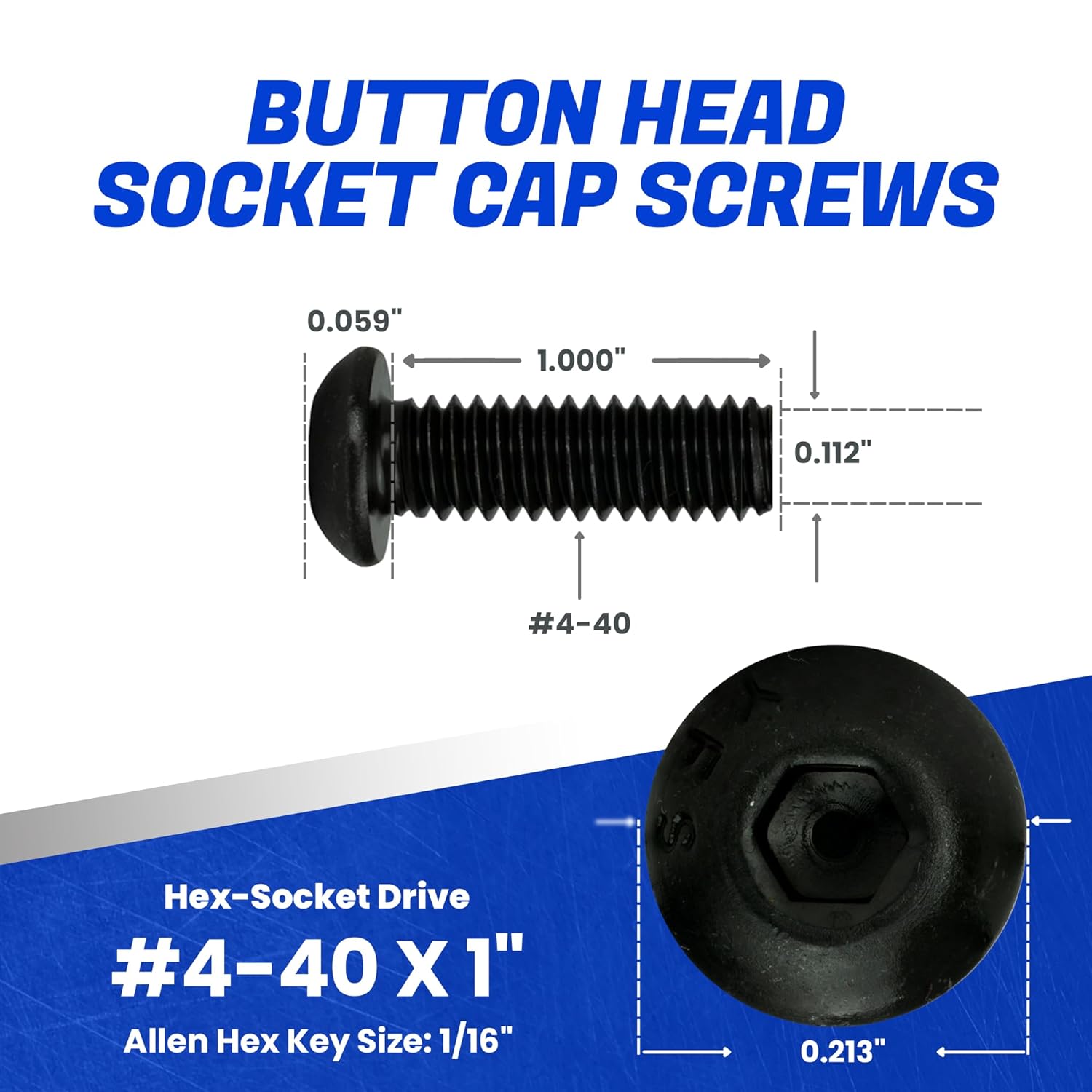 Fastenere Button Head Socket Cap Screws - 4-40 x 1 (100-Pcs) Alloy Steel, Fully Threaded, Fine Black Oxide Finish, Corrosion-Resistant, Machine Thread, Easy to Install w/Allen Hex Drive