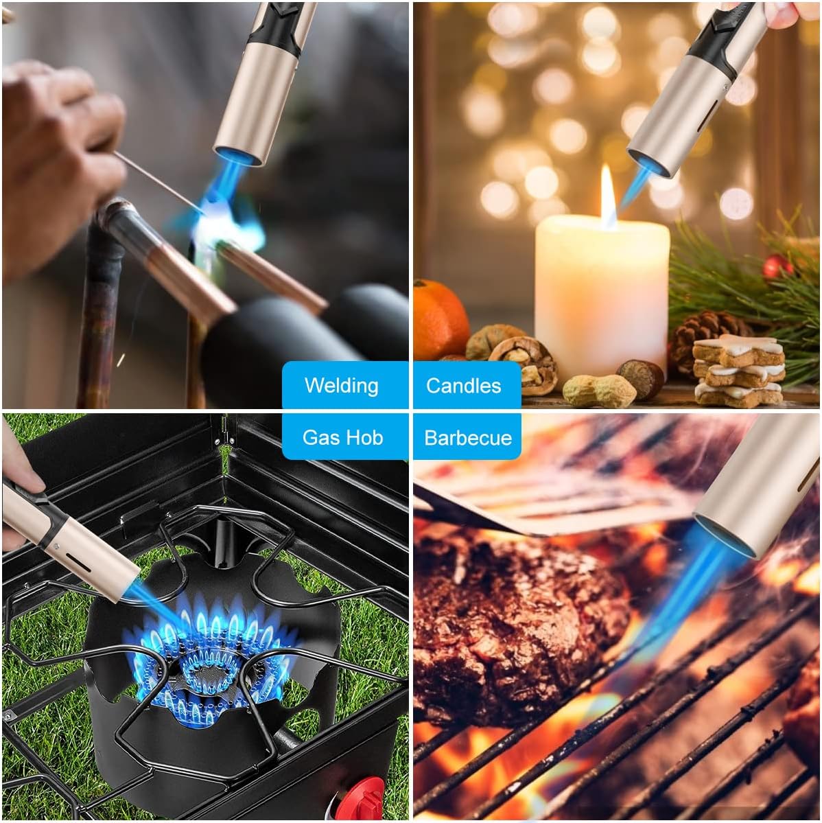 2 Pack, Butane Lighters, Multipurpose Windproof Refillable Gas Torch Lighter, Jet Flame Mini Torch Lighter for Candles, Grills, Fireplaces, Camping. (Butane Not Included)