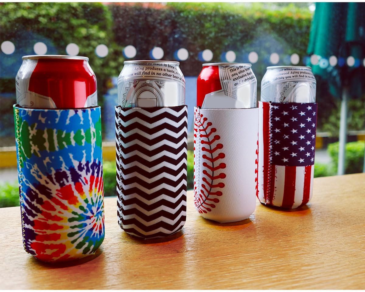 4 Pack 12oz Slim Beer Can Cooler Sleeves, Neoprene Beer Can Cooler Bulk, Collapsible Insulators Cooler Cover Fits for White Claw/Spiked Seltzer and More