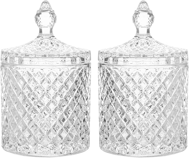 YIFANKJ 2 Pcs Sweets Crystal Glass, Glass Sweet Jars with Lid, Candy Jars, Candy Glass Storage Jar, Buffet Storage Container for Party Wedding Christmas Decoration