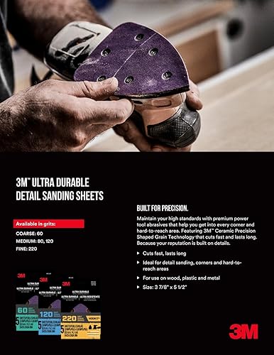 Miniatura 5 de 3M Hojas de lijado de detalles ultra duraderas, grano 220, paquete de 5