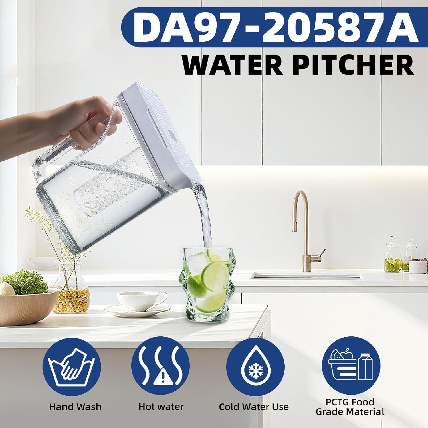 RF28R7351SG RF22R7351SR RF28R7351DT RF22R7351DT RF28R6221SR Refrigerator Water Tank Assembly for Samsung Water Pitcher for Fridge Door Replacement, DA97-20587A Compatible with Water Reservoir/Tank