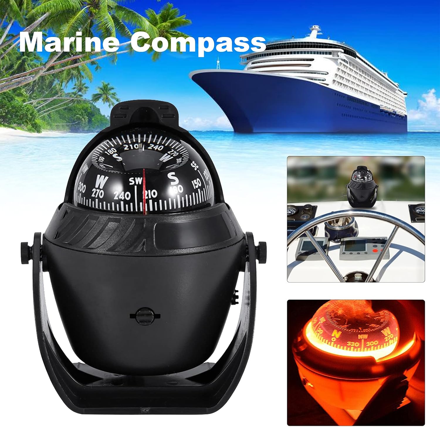 Digital Marine Compass, 12V LED Light Sea Pivoting Compass Electronic Navigation Compass for Marine Boat Yach Ship