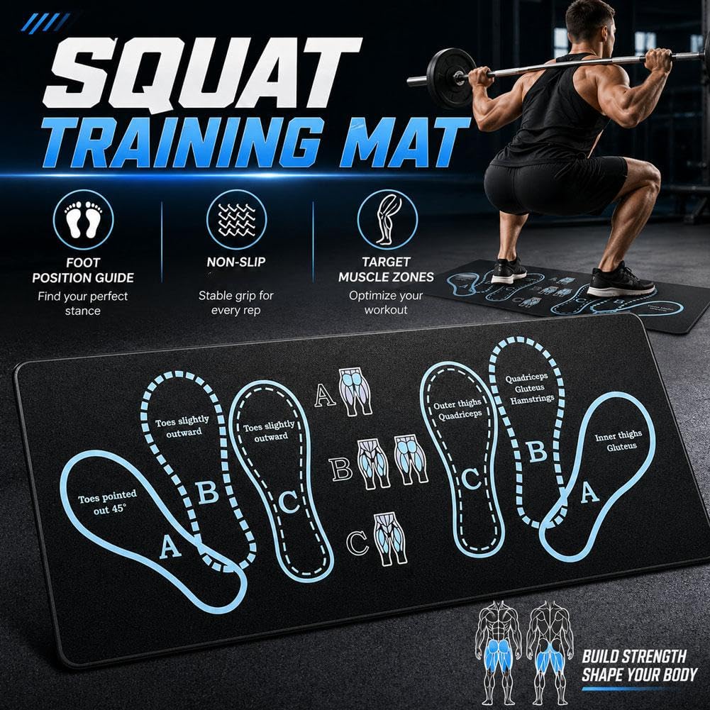 Kniebeugenmatte mit Fußpositionsführung, 35 x 80 cm Diatomeenerde-Kniebeugenmatte für das Heim-Fitnessstudio, rutschfeste Trainingsmatte für Kniebeugen und Ausfallschritte