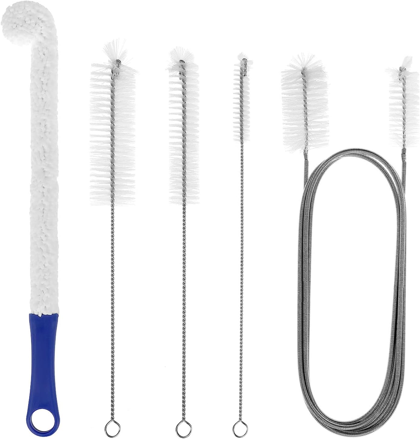 QWORK 5 Piece Cleaning Brush Set, Brushes for Pipes and Glassware, Drain Cleaner Brush, for Bottles, Aquarium, Water Pipe, Spout