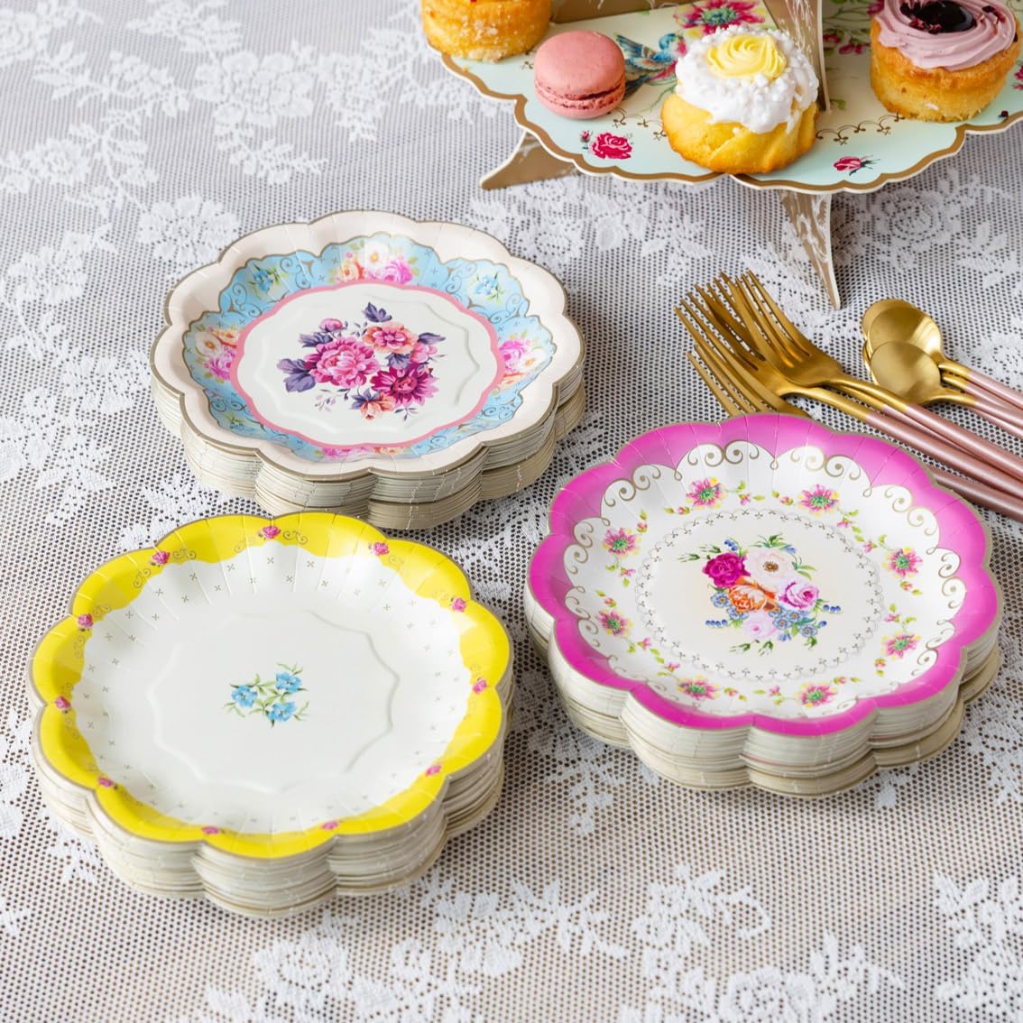 Talking Tables 144 x Vintage Floral Paper Plates Bulk Pack Pink Yellow, Truly Scrumptious Table Decorations, Disposable Tableware, Birthday, Mother's Day, Afternoon Tea Party, Baby Shower, 7’ - Image 3
