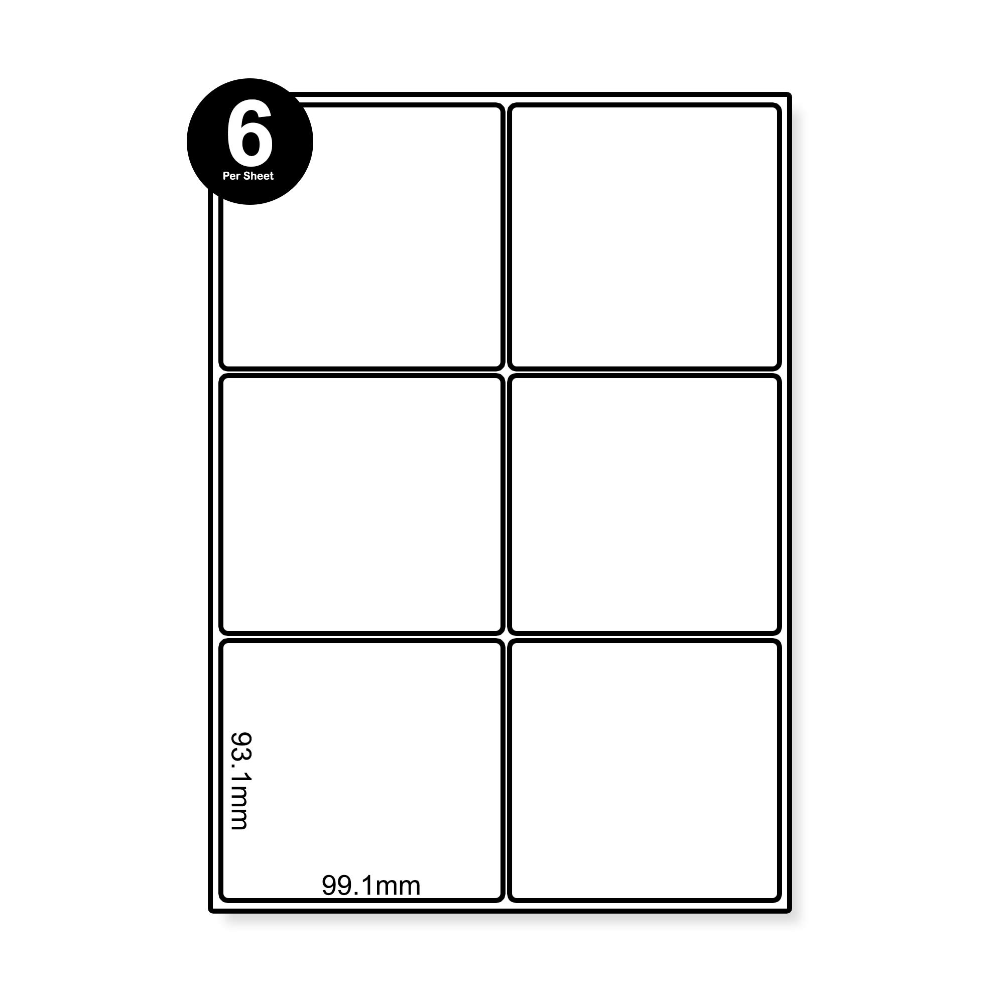 Packwith® 6 Labels Per Sheet (99.1 x 93.1mm) White Labels Mailing Printer Labels of 500 Sheets (3000 Labels) Compatible with Inkjet and Laser Printers #SAL-500-6 — image 1