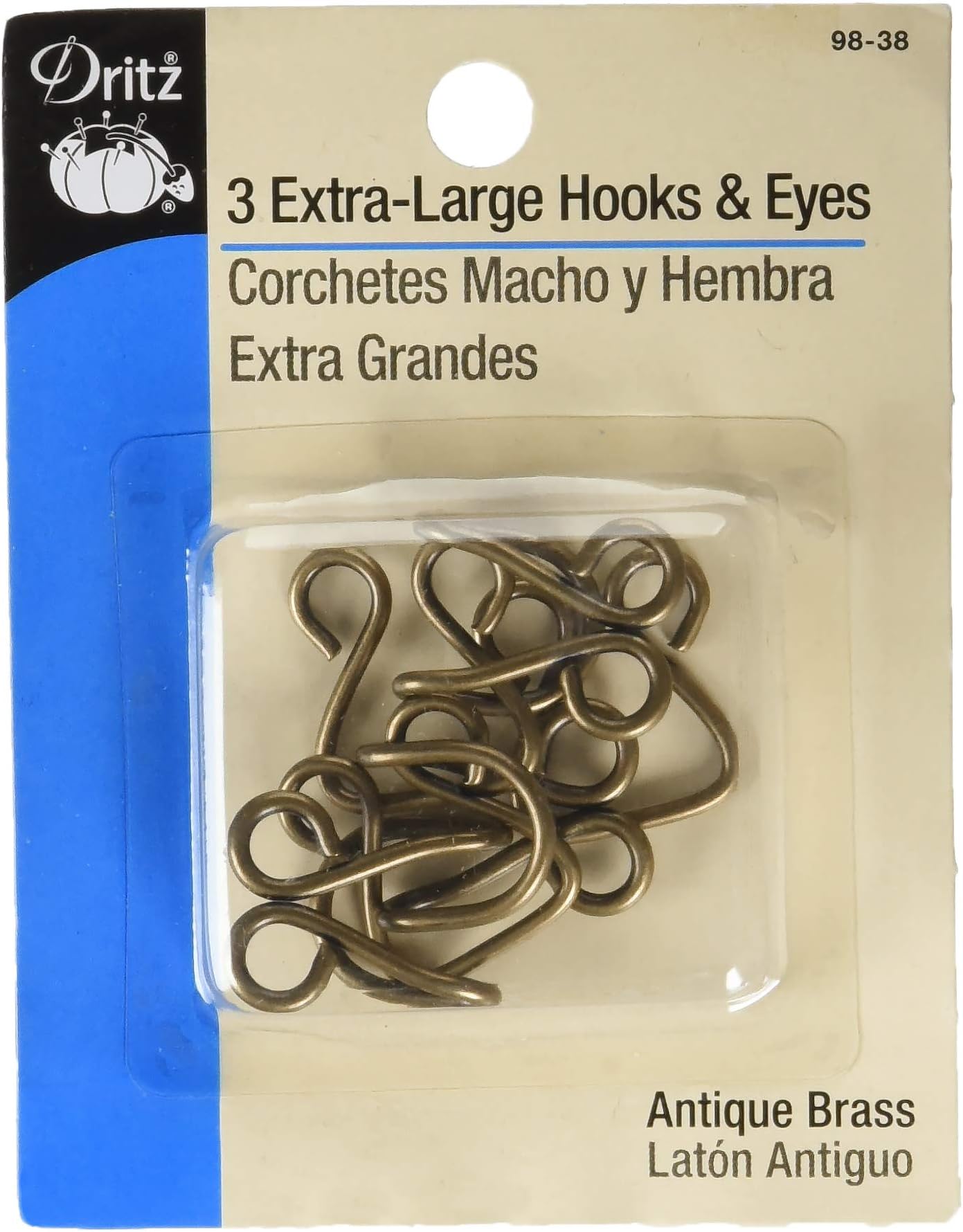 Extra-Large Hooks & Eyes, Antique Brass, 3 Count
