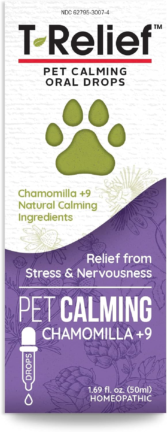 T-Relief Pet Calming Drops Natural Comfort Remedy & Nervousness Relief with Chamomile + 9 Homeopathic Stress Relieving Active…