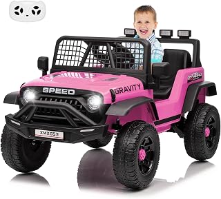 12V Kids Ride on Car Truck, Kids Electric Vehicles Car Ride on Toy Extra Wide Seat and Legroom for Toddlers with Remote Control, 3 Speeds, LED Light, Music, USB for Children 3-6 Years, Pink