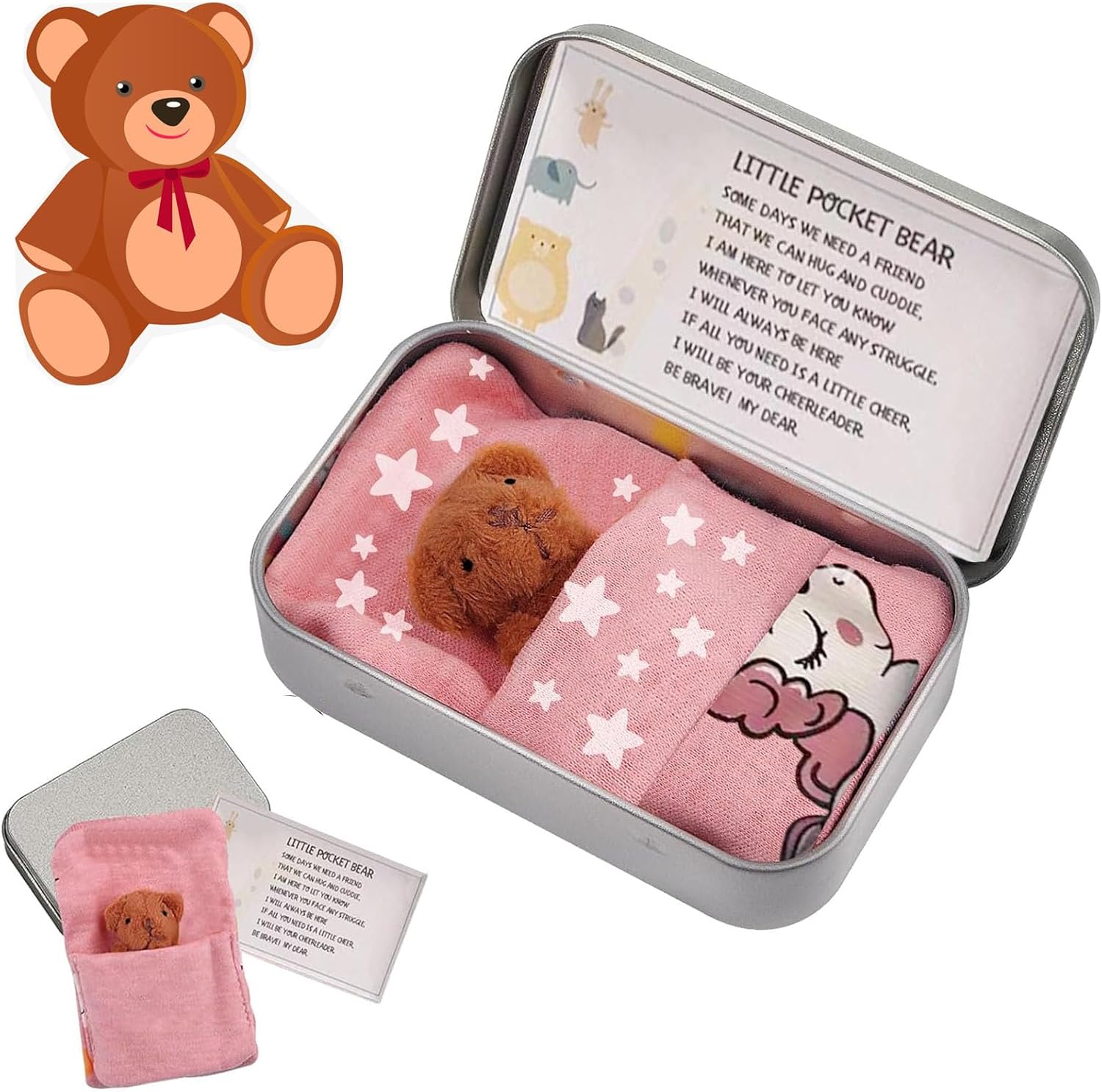 LEFSDVF Mini Pocket Bear Plush Toys, Pocket Bear in Tin Box, Little