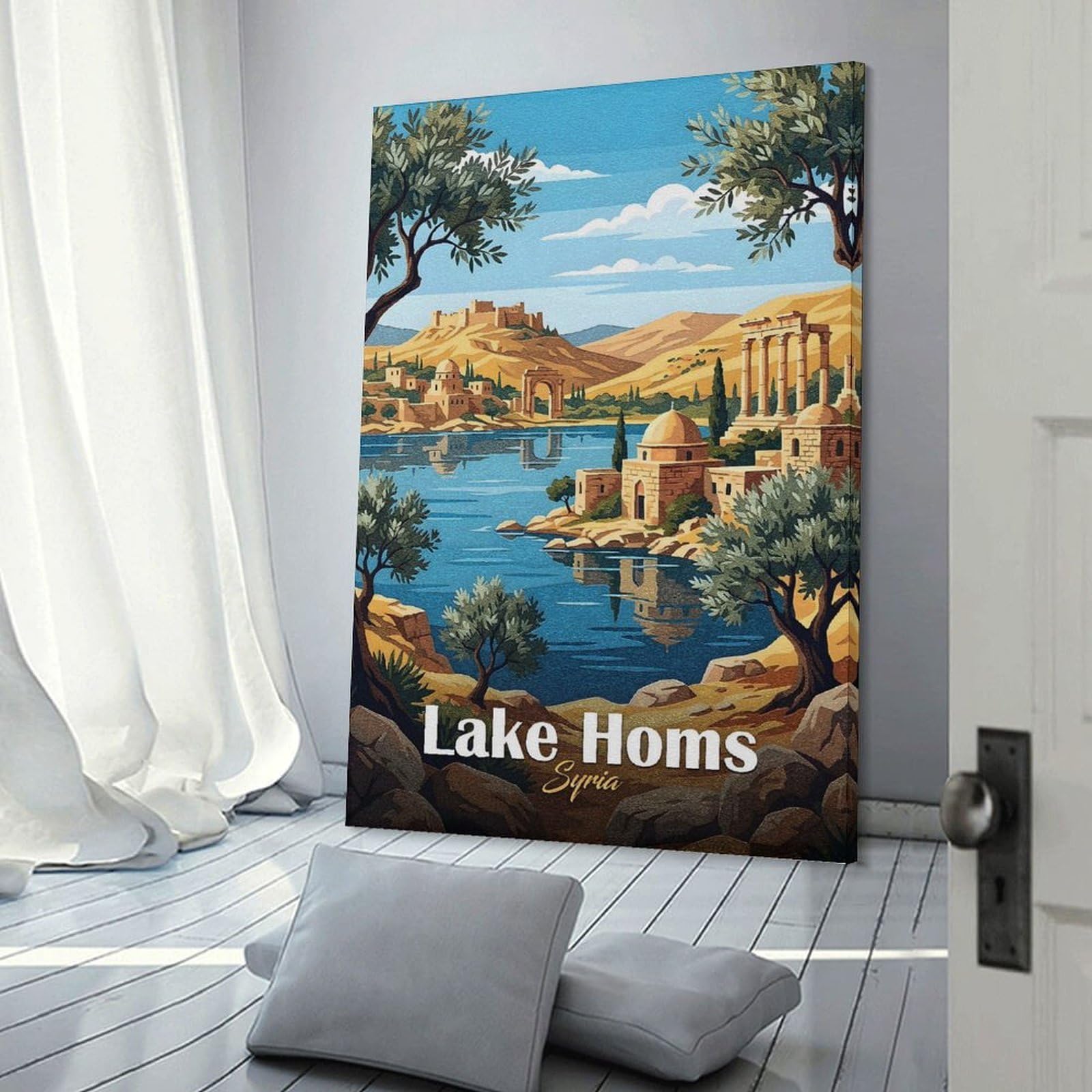 Junmoney Lake Homs, Syria Travel Canvas Art Print, 20x30inch(50x75cm), for Restful Interiors, Bedrooms Or Small Rooms, A Warm Accent for Relaxed Interiors