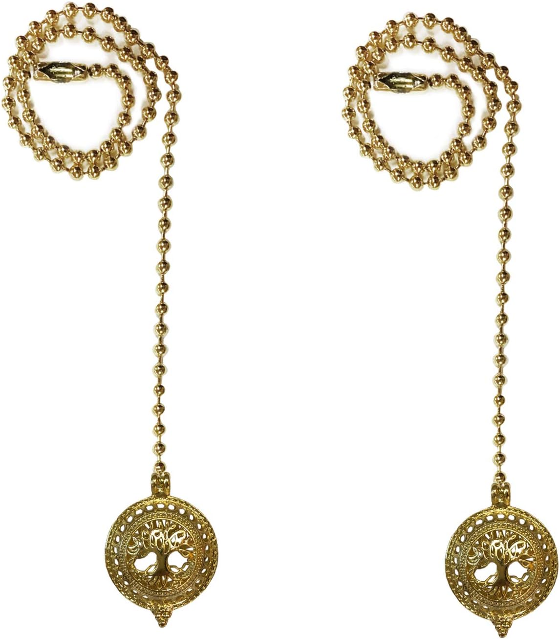 Royal Designs, Inc. FP-1033-PB-2 Adjustable Ceiling Fan Pull Chain Extension with Tree of Life Ornament, 24 inch, Polished Brass, 2-Pack