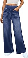 DLOODA Women's High Waisted Wide Leg Jeans - Stretchy Pull-On Denim Pants, Baggy Loose Fit for All-Day Comfort