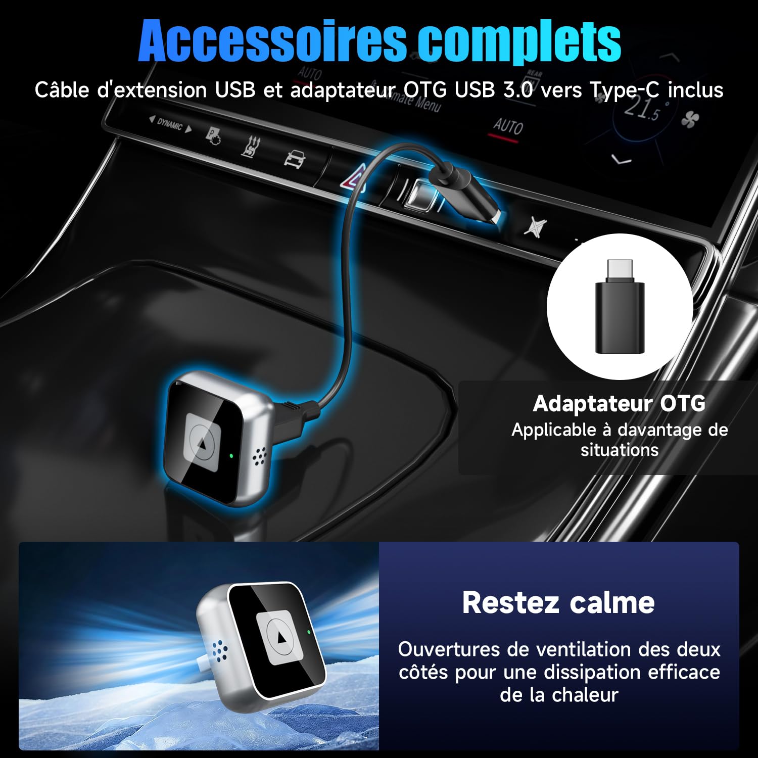ELECGO Mini Adaptateur CarPlay sans Fil pour iPhone, Convertissez Le Filaire en sans Fil, Plug & Play avec Typ-C/USB, Compatible avec Android 11+ et iOS 10+ (Noir)