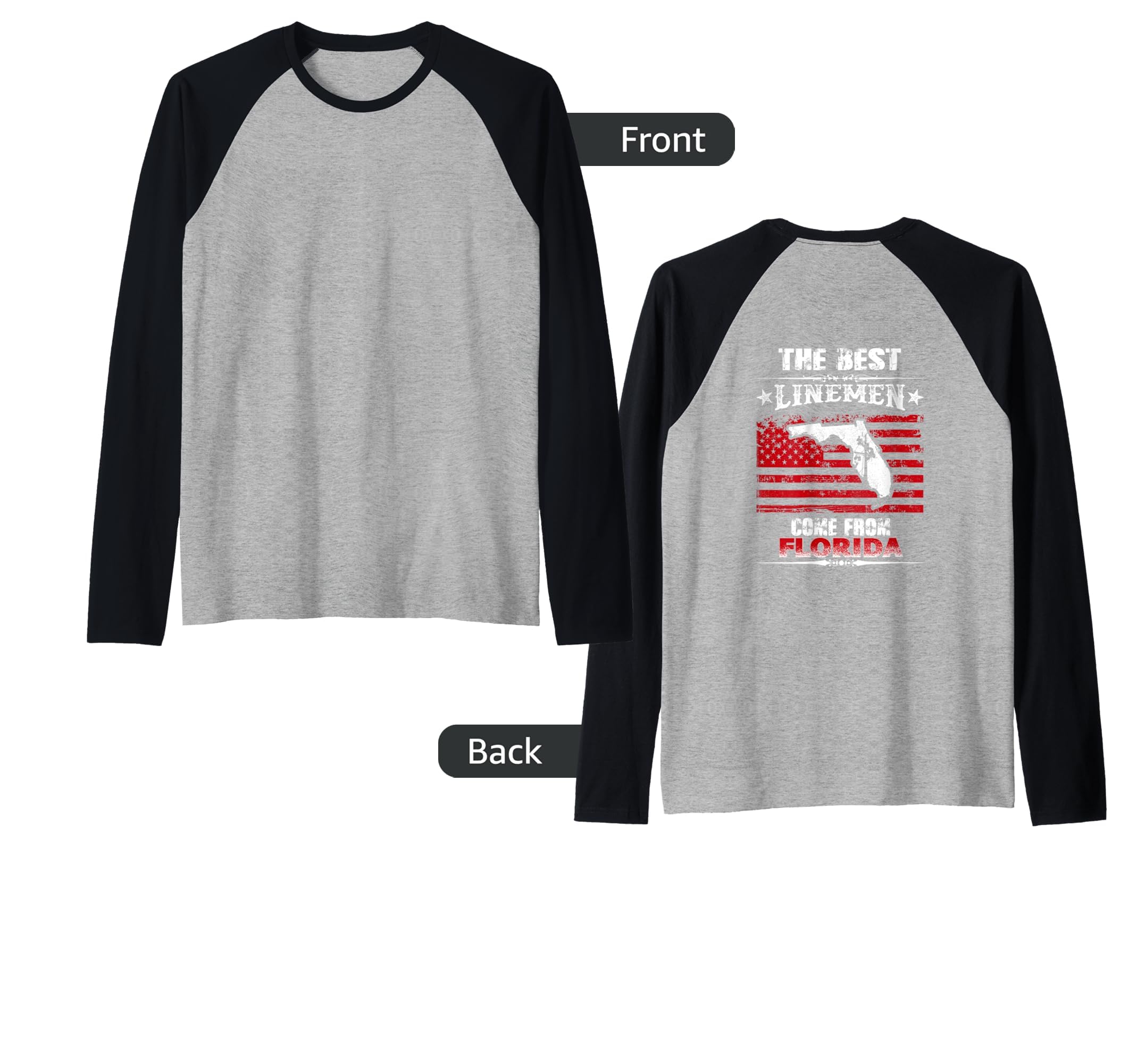 The Best Linemen Come From Florida Lineman Raglan Baseball Tee, Black - Image 3