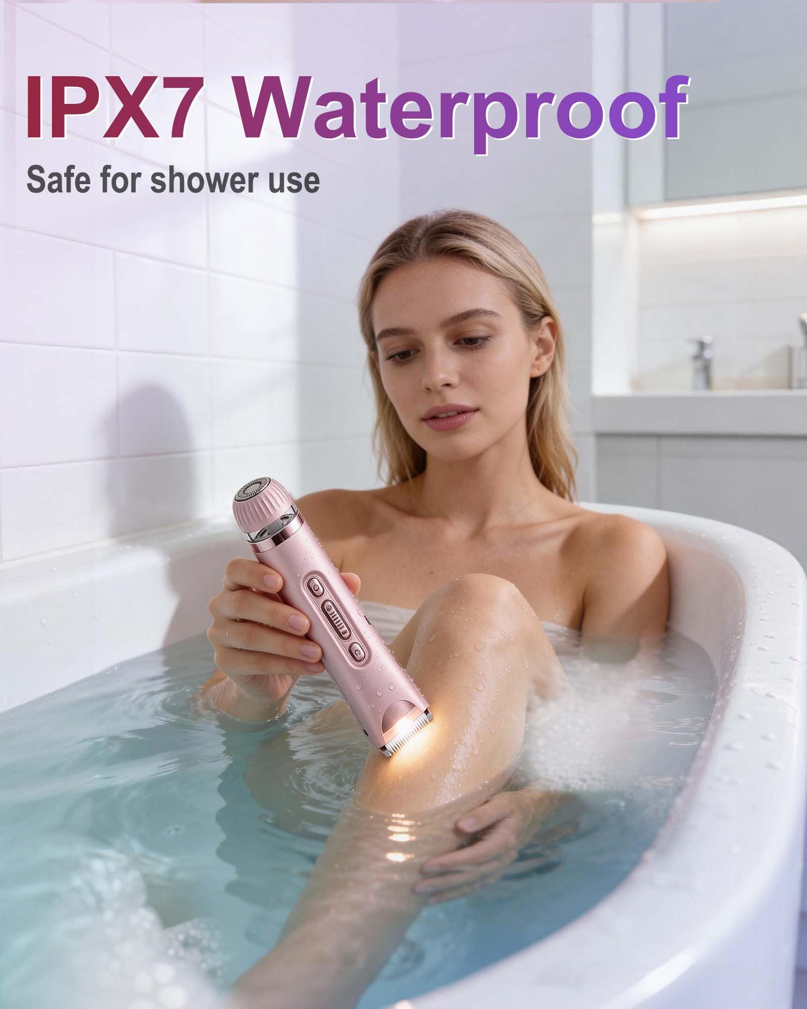 2 in 1 Dual Head Damen Elektrischer Haarschneider und Haarentferner Rose Gold mit Eingebautem LED-Licht USB-C Wiederaufladbar