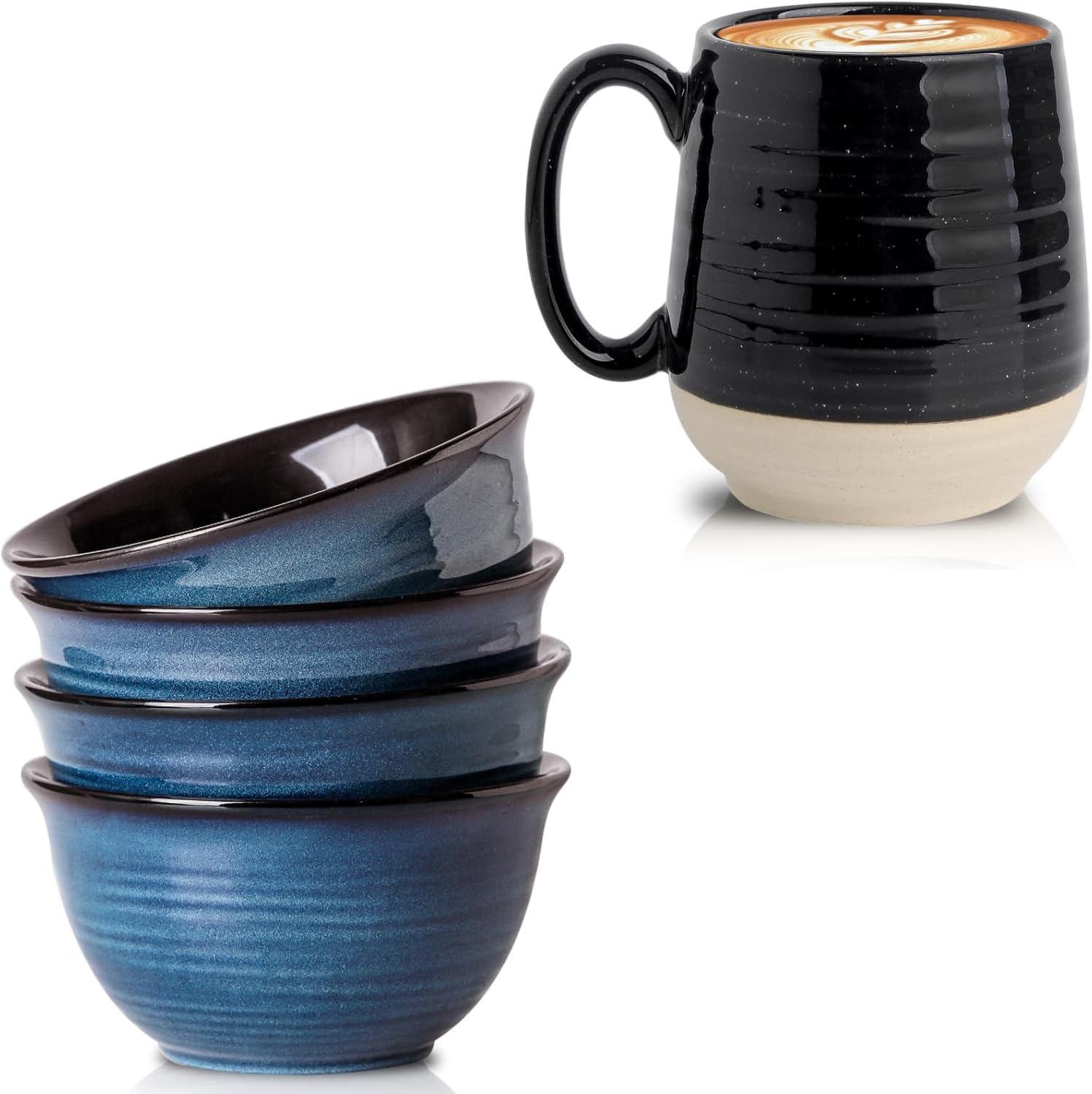 HASENSE 40 oz Deep Soup Bowls Set of 4 and 20 oz Coffee Mug