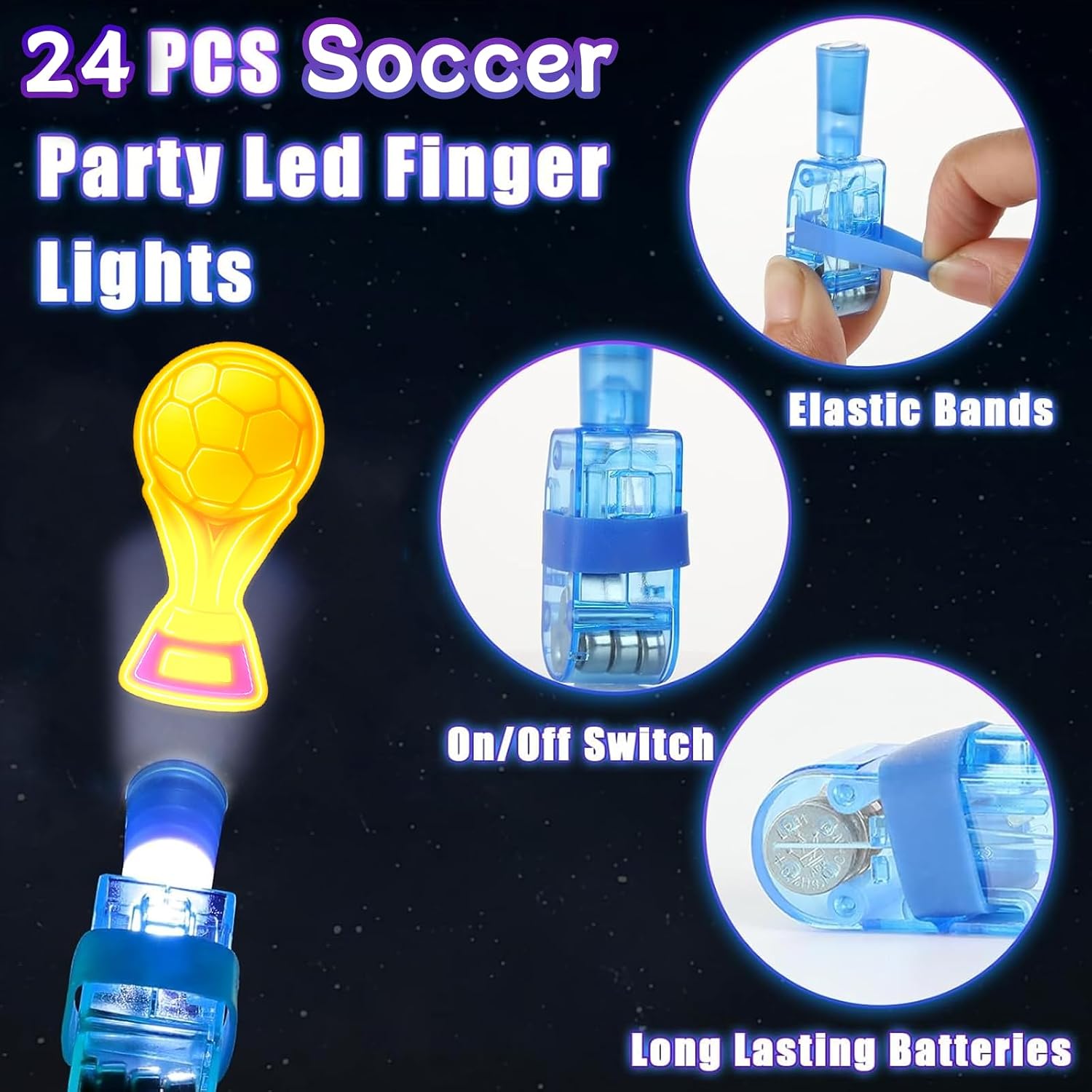 24pcs Soccer Party Favors , LED Finger Lights with 8 Projection Patterns, Soccer Party Supplies Soccer Party Decorations, Soccer Birthday Party Favors for Goodie Bag, Soccer Theme Party Decorations